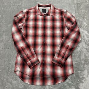 Quiksilver Shirt Mens Medium Red Plaid Long Sleeve Button Modern Fit Casual Logo